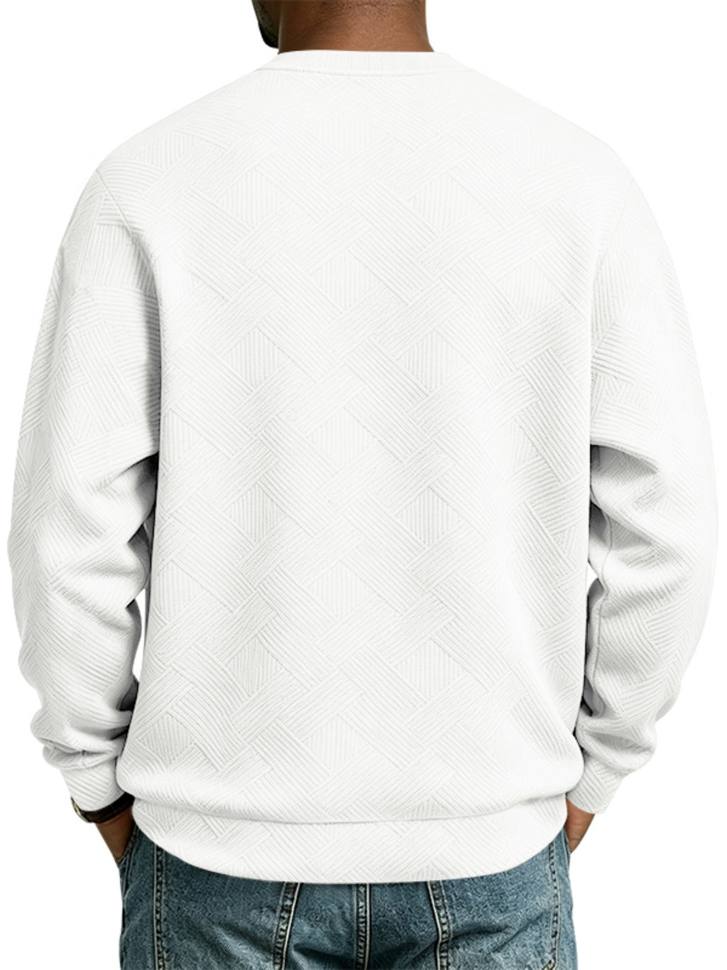 Men'S Fall Winter Crew Neck Sweatshirt 3D Textured Long Sleeve Pullover Loose Fit Casual Sports Commute Daily Home Outer Top Plus Size - White
