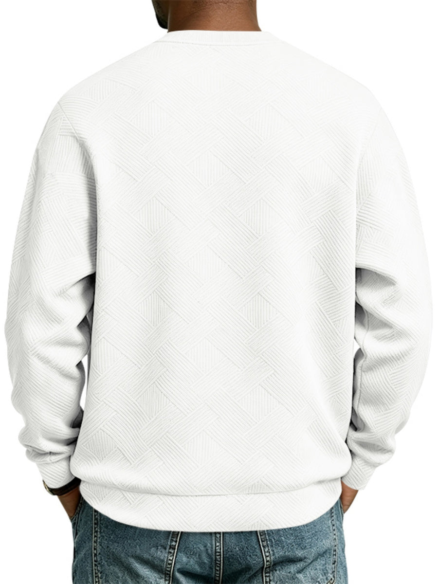 Men'S Fall Winter Crew Neck Sweatshirt 3D Textured Long Sleeve Pullover Loose Fit Casual Sports Commute Daily Home Outer Top Plus Size - White