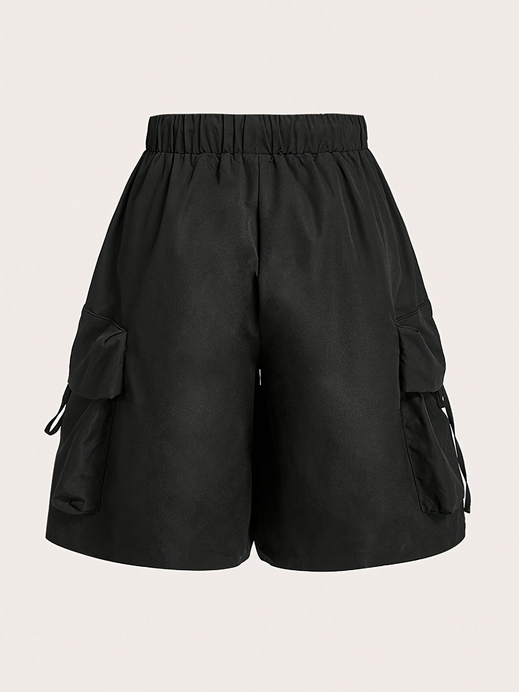 Solid Color High-waist Wide-leg Shorts, Casual Workwear-style Shorts with a Practical Multi-pocket Design, Suitable for Outdoor Leisure and Daily Wear - Black