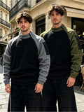 2pcs Men's Double-zip Stand-collar Fleece Sweatshirt Set, with a Color-block Stylish Design, Suitable for Sports, Workouts, Fishing, and City Commuting - Dark Green+Black Grey