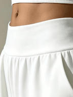 Women's High-Waisted Stretch Straight-Leg Pants - Elegant Loose-Fit Trousers with Pockets, Solid Color Athletic & Casual Wear Suitable for Training, Gym,, Everyday - Machine Washable Comfortable Wide-Leg Pants - White