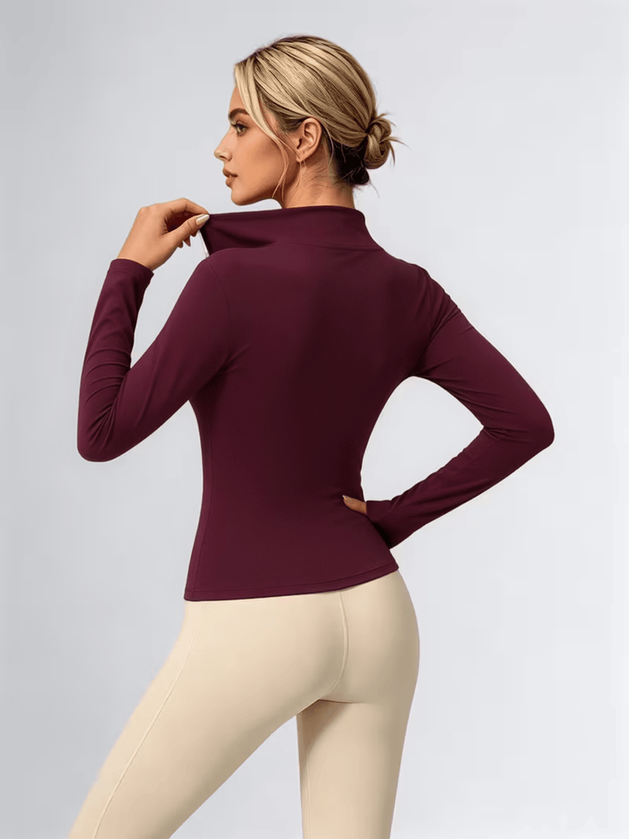 Women'S Soft Zipper Inner Top, Perfect for Cold Autumn And Winter Like Cycling, And Fitness - Burgundy