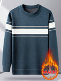 Minimalist Urban -Lined Crew Neck Knit Sweater for Warmth and City Casual Style - Blue