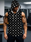 Men'S Hooded Sleeveless Sports Top Black And White Star Pattern Breathable Gym Clothing for Daily Training Running Outdoor Fashion Comfortable Casual Wear - Mixed colors