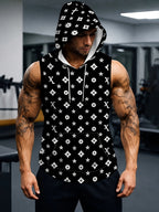 Men'S Hooded Sleeveless Sports Top Black And White Star Pattern Breathable Gym Clothing for Daily Training Running Outdoor Fashion Comfortable Casual Wear - Mixed colors