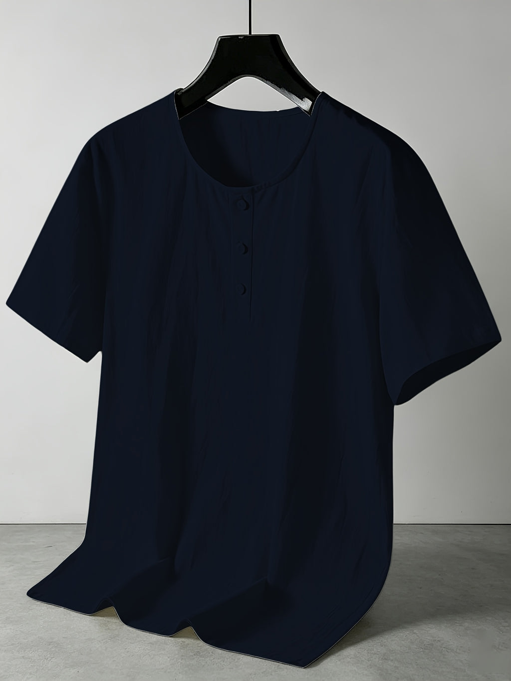 Men'S Summer -Linen Half-Zip Short Sleeve T-Shirt - Breathable Crew Neck Casual Top - Navy Color