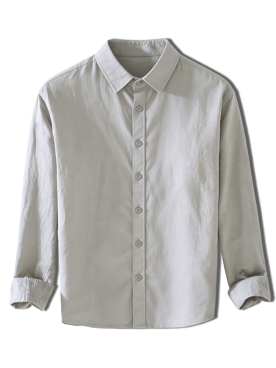 Casual Men's Pure-color Long-sleeved Shirt, a Classic and Versatile Button-up Cardigan, Skin-friendly, Breathable, and of Good Texture. Available in Multiple Colors, It Is the First Choice for Daily Commuting, Shopping, and Going Out. - Grey