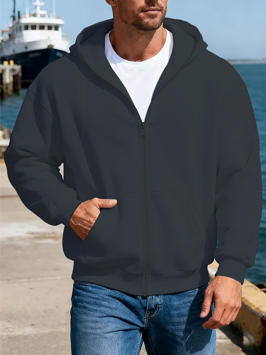 Warner Bros Official Casual Full-Zip Hooded Cardigan Sweatshirt with Kangaroo Pocket, Ribbed Cuffs and Hem, Loose Drop Shoulder Unisex Streetwear Versatile Outerwear for Autumn/Winter Daily Street Trend Long-Sleeve Hoodie - Dark Gray
