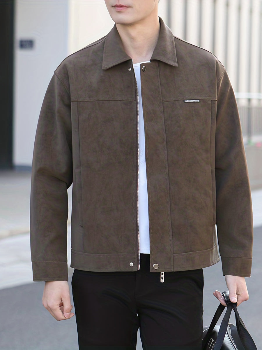 Men's Spring/Autumn Lapel PU Leather Business Casual Short PU Jacket Outerwear - Coffee Color