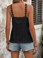 2025 Spring/Summer New Button Decor, Elegant and Chic Floral Strap Camisole Top for Women - Black