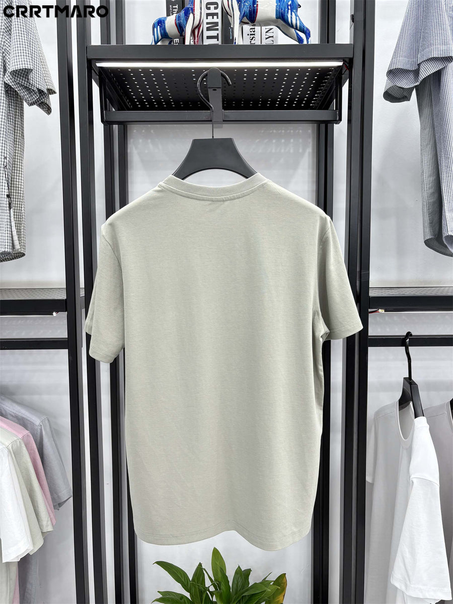 Katemar CRRTMARO New Summer Round Neck Ice Silky Fiber Fabric Quick-Dry Short Sleeve T-Shirt for Young Men, Loose Fit Casual Short Sleeve Top, Men's Apparel NKY - Khaki Green