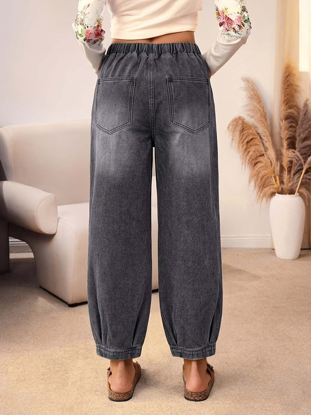 Spring/Summer Y2K Solid-Color Faux-Denim Trousers - Wide-Leg, Slim-Fit, Slanted-Pocket Design; Versatile "Scythe-Cut" Pants for Casual Attire - Dark Gray