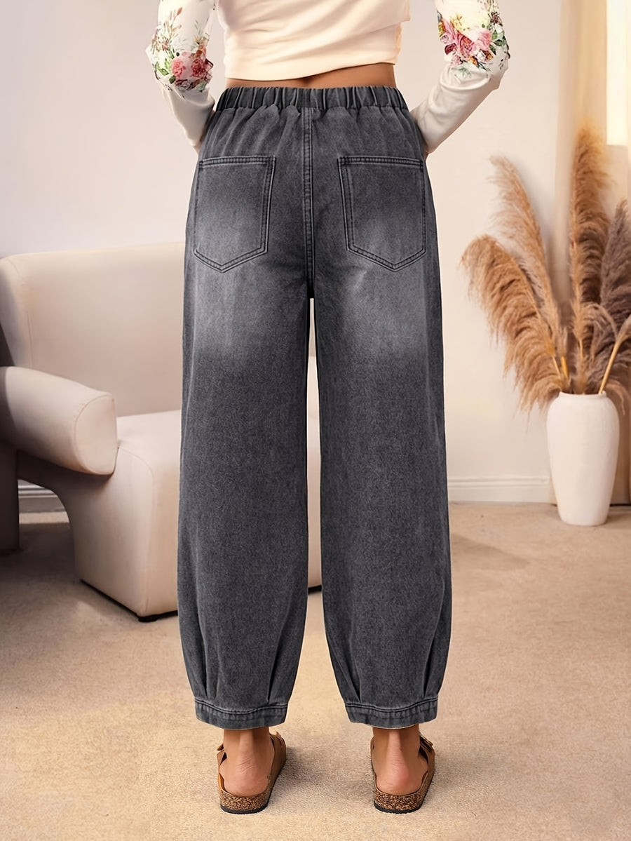 Spring/Summer Y2K Solid-Color Faux-Denim Trousers - Wide-Leg, Slim-Fit, Slanted-Pocket Design; Versatile "Scythe-Cut" Pants for Casual Attire - Dark Gray