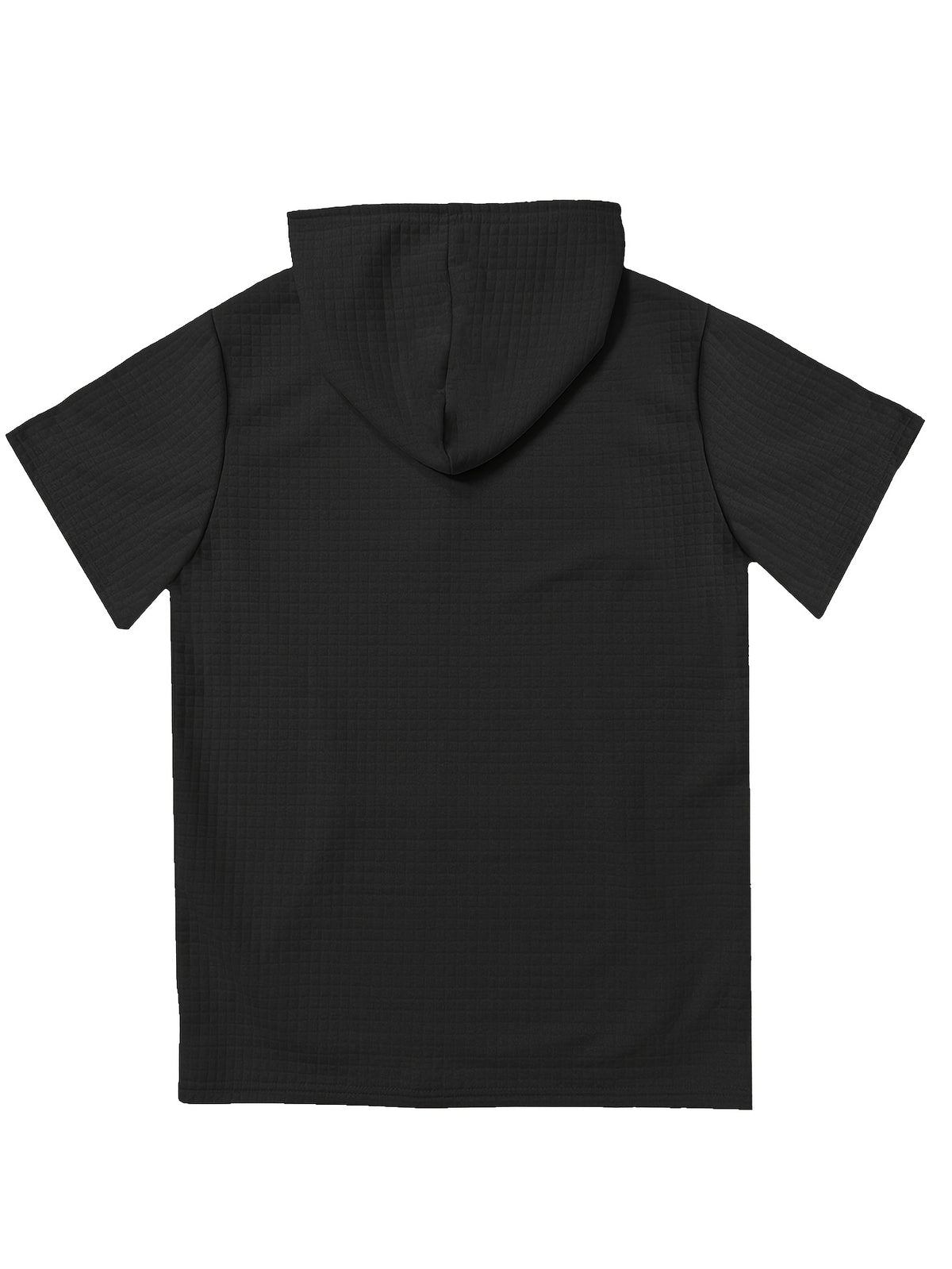 2pcs Men's Waffle Knit Short-Sleeve Hoodie with Kangaroo Pocket, Soft and Breathable Fabric, Multiple Color Options, Versatile, Simple, Stylish, and Casual for Daily Wear or Sports, a Great Choice for Holiday Gifts for Fathers, Partners, and Friends - Black+black