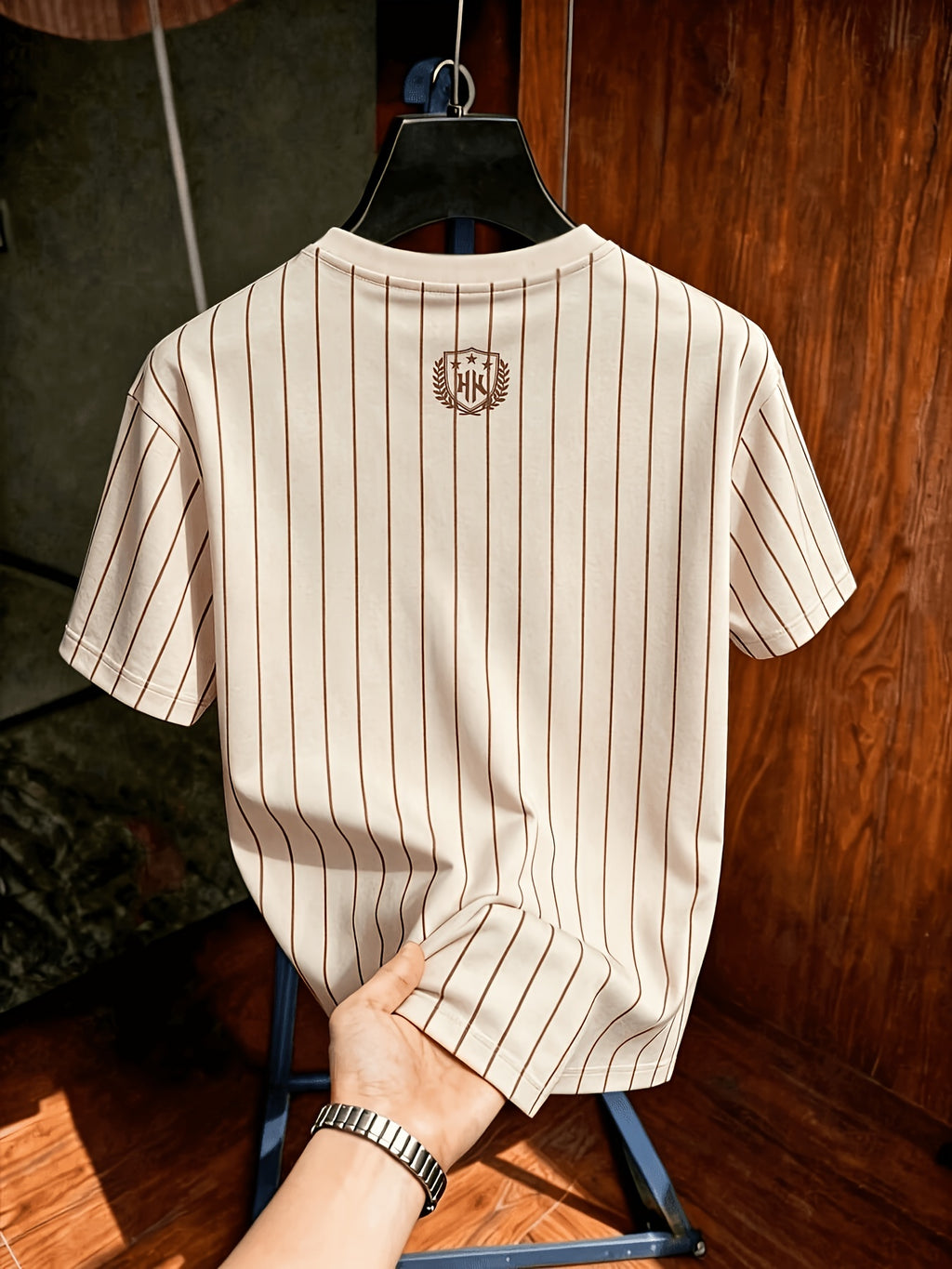 Summer Casual Striped Men'S T-Shirt, Contrast Shoulder Stripes Wheat Shield Print Breathable All-Match Round Neck Short Sleeve Top, Comfortable And Airy, Ideal Gift for Holidays - Mixed colors