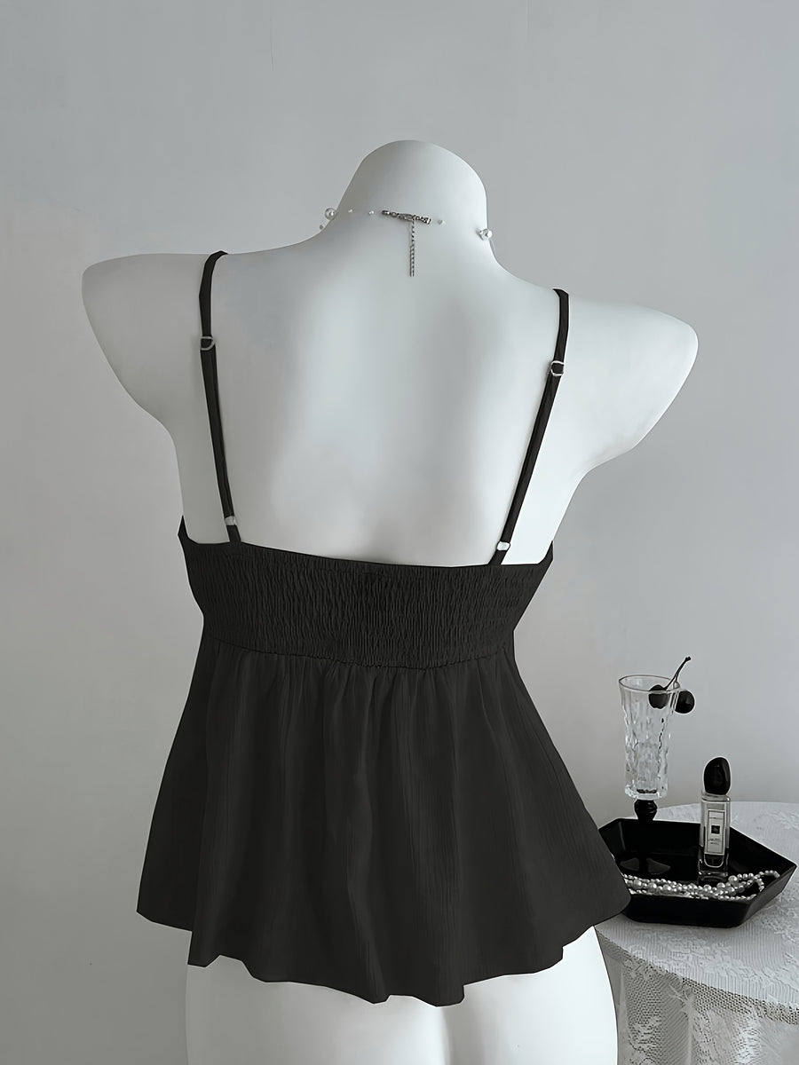 ZLLZ Women'S Cute Solid Color Cami Top, Summer - Black