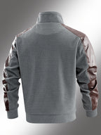 Vintage Textured Patchwork Jacket for Men, Stand Collar Zipper Versatile Men's Spring and Autumn Casual Top; Waffle Men's Baseball Jacket, Suitable for Daily Work Scenes. - Grey