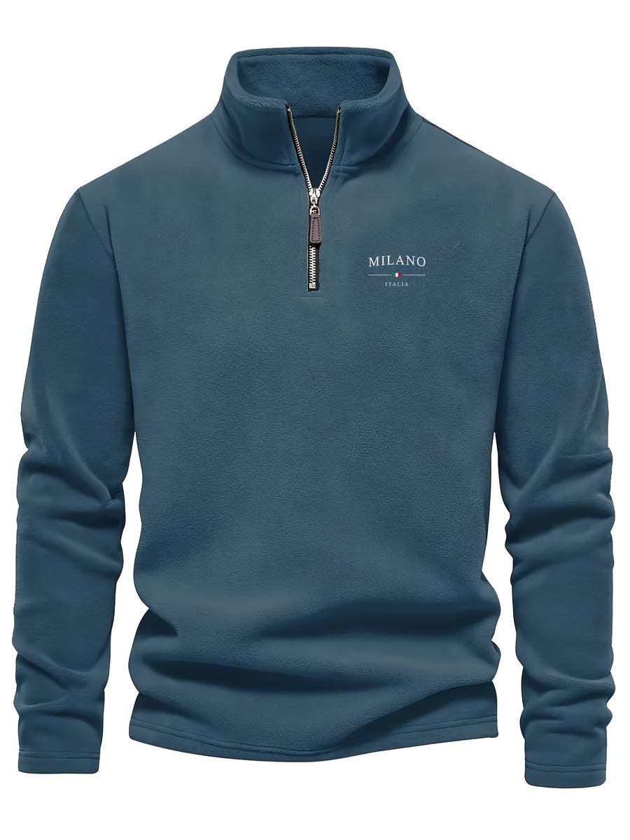 Autumn Winter Men'S Fleece Thickened Henley Stand-Up Collar Sweatshirt 1/4 Zip Warm Top Double-Faced Fleece Jacket, New Season - Sea Blue