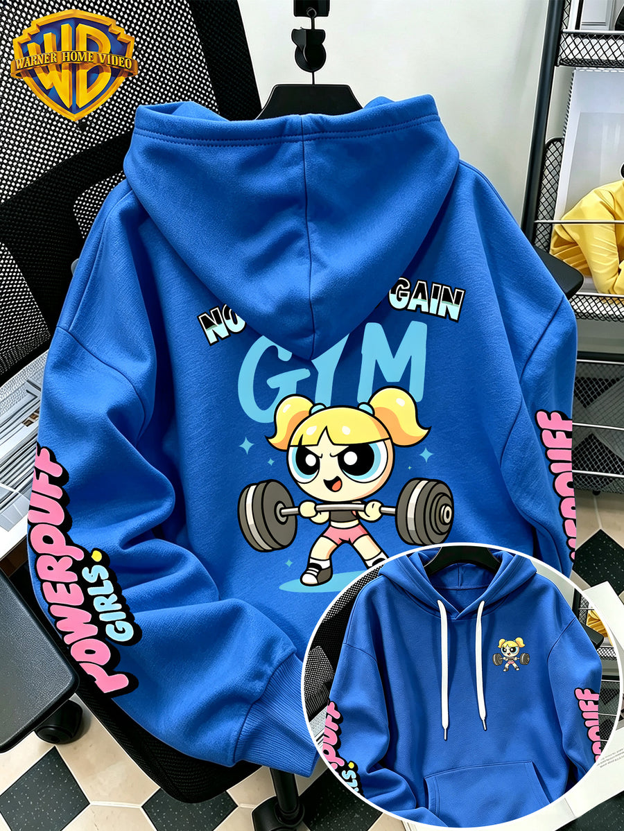 Warner Bros Official Dumbbell Bubble Cartoon Print Hoodie - Men's Fashion Hoodie with Adjustable Drawstring, Loose and Comfortable Sweatshirt, Suitable for Daily and Outdoor Sports Wear, the Perfect Choice for Warmth in Autumn and Winter! Sizes - Blue