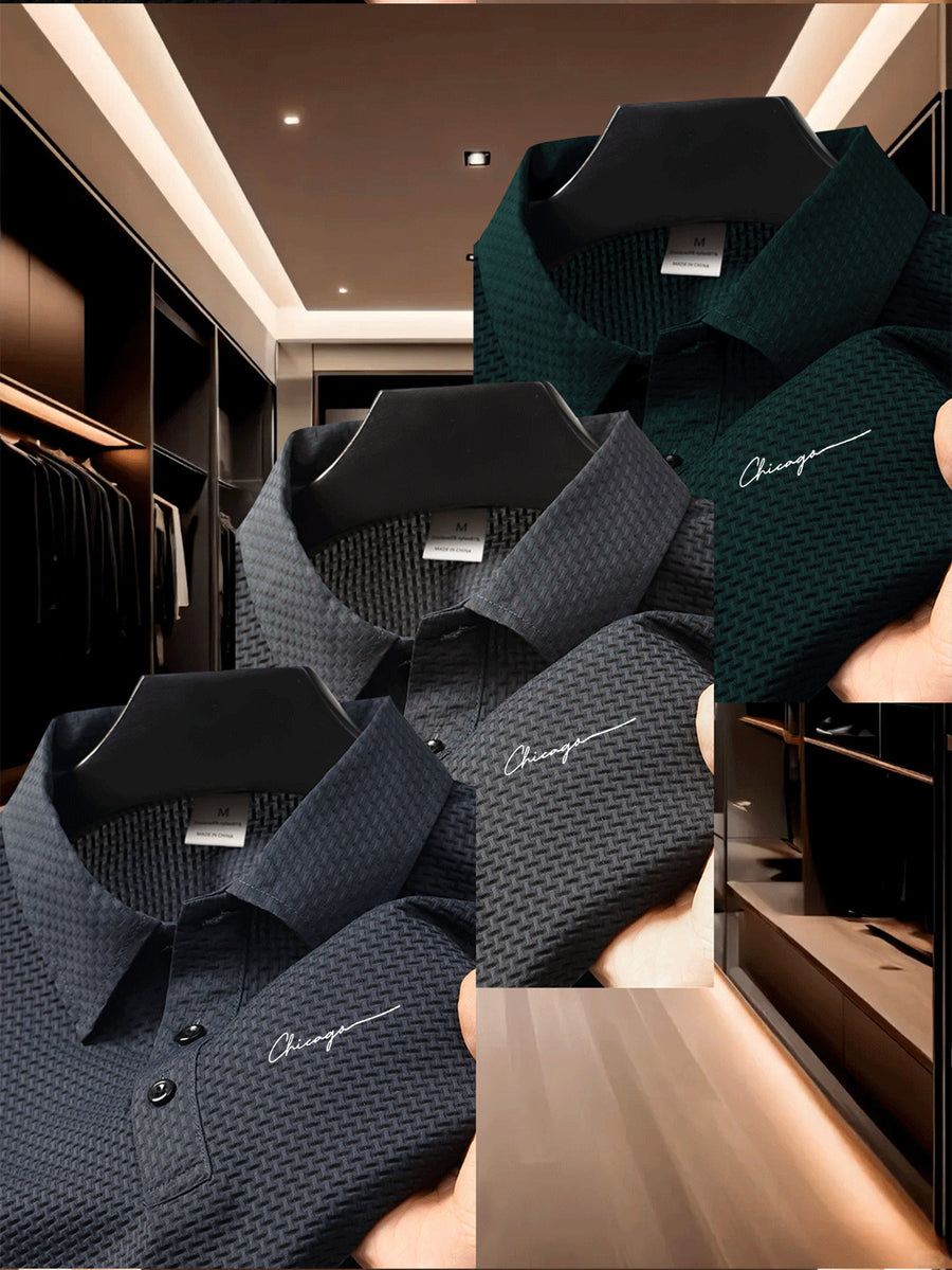3pcs Men's Classic Polo Shirt Set, Casual and Comfortable Stretch Lapel Button- Short-sleeve Shirt, Suitable for Outdoor Sports and Leisure, Made of Breathable, Comfortable, and Elastic Fabric - navy blue + dark gray + ink green