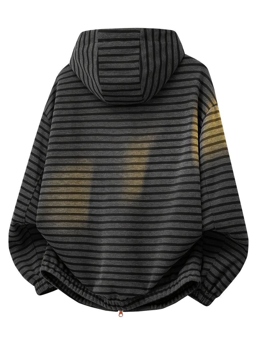 New 2026 Retro Premium Men'S Striped Jacket Texture Preppy Casual Hooded Coat Top - Black