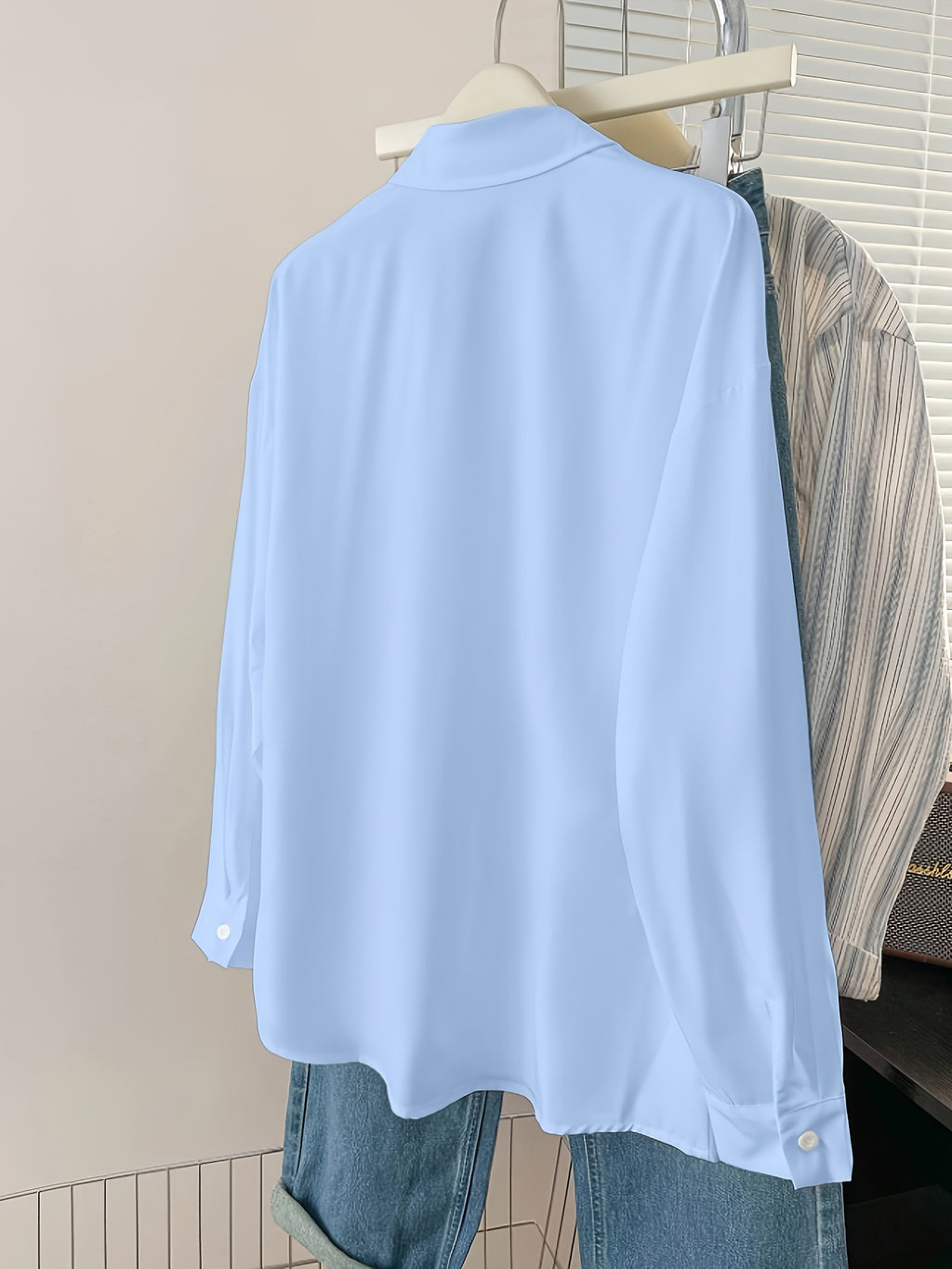 Solid Color Long Sleeve French Shirt for Women New Arrival - Light Blue