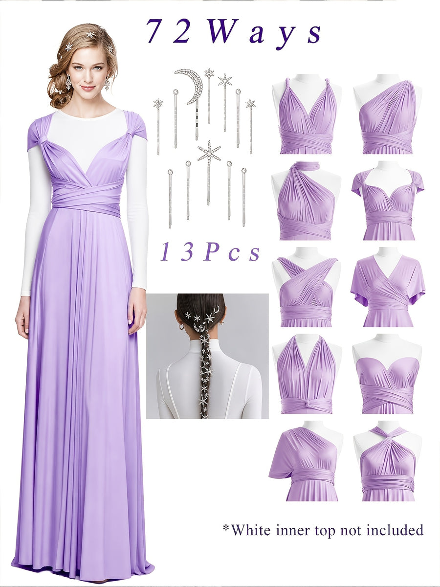 13pcs Bridesmaid Dress & Headpieces Costume 72styles Infinity Dress with Bandeau, Convertible, Long,, Multi-Way Dress, Twist Wrap Dress, for Adults Women 18+ - Violet