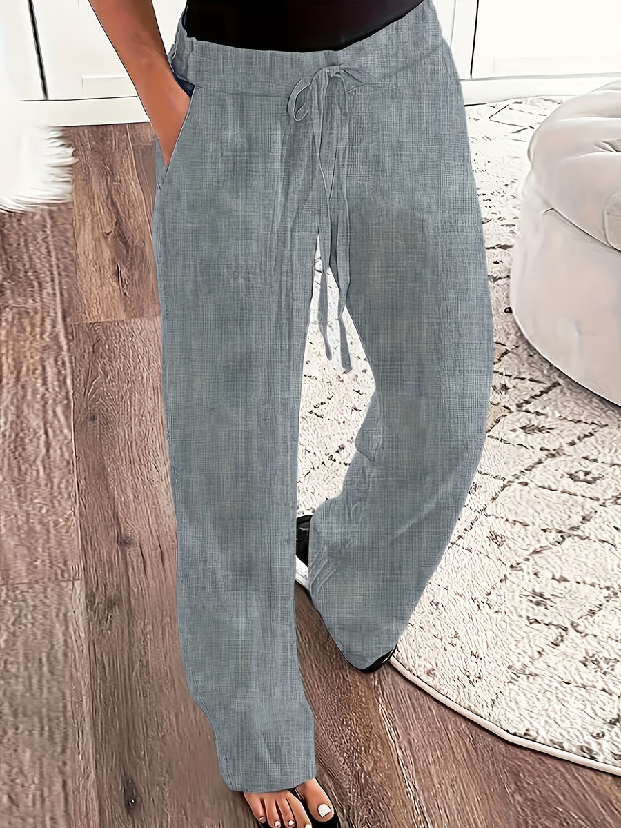 Stretch Elastic Waist Women's Pants with Insert Pockets, Simple and Versatile, 100% Polyester - Grey