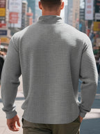 Men'S Four-Season Minimalist Casual Loose Jacquard Stand Collar Half-Zip Base Sweatshirt - Light Grey