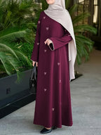 886-Middle East Dubai Bowknot Embroidery Dress - Burgundy