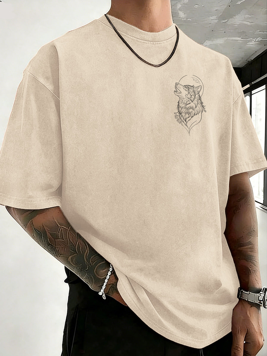 Drop Shoulder Vintage Washed T-Shirt Fashionable Crowd Exclusive Casual Comfortable High Quality Pure Short Sleeve Streetwear Essential Top - Apricot
