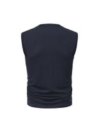 Men's Sleeveless Polo Shirt, Sporty Minimalist Pocket Top - Navy Color
