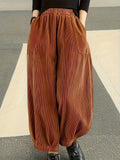 Plus Size - Plus Size - Women'S Plus Size Autumn And Winter Casual Retro Corduroy Cropped Pants, Versatile And Fashionable Loose Fit, Casual Style with Pockets, Comfortable to Wear in All Seasons, High-Waisted Pants - Bronze