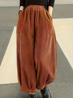 Plus Size - Plus Size - Women'S Plus Size Autumn And Winter Casual Retro Corduroy Cropped Pants, Versatile And Fashionable Loose Fit, Casual Style with Pockets, Comfortable to Wear in All Seasons, High-Waisted Pants - Bronze