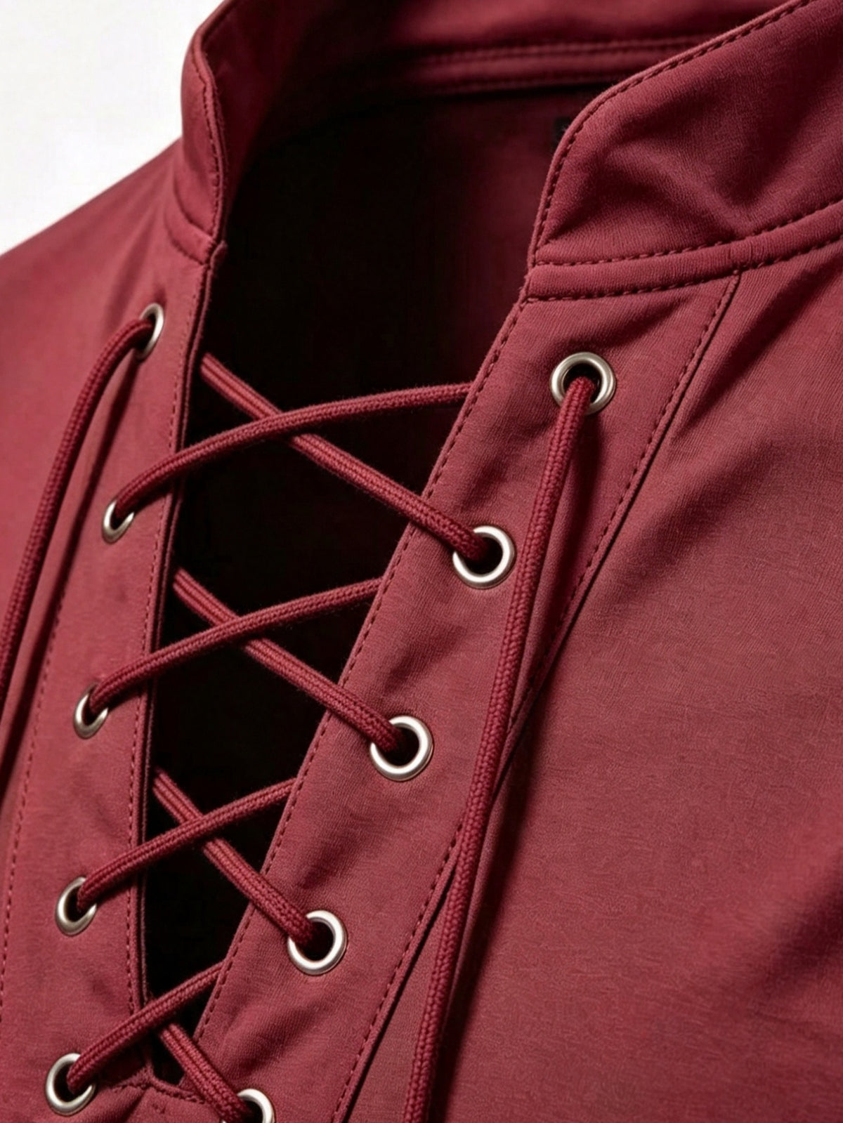 2026 New Men'S Casual Outdoor Tie-Neck Polo Shirt - K, Long Sleeve for All Seasons, Button-Less Design with Cross Drawstring, Stand Collar, Breathable And Comfortable, Quick-Dry - Burgundy