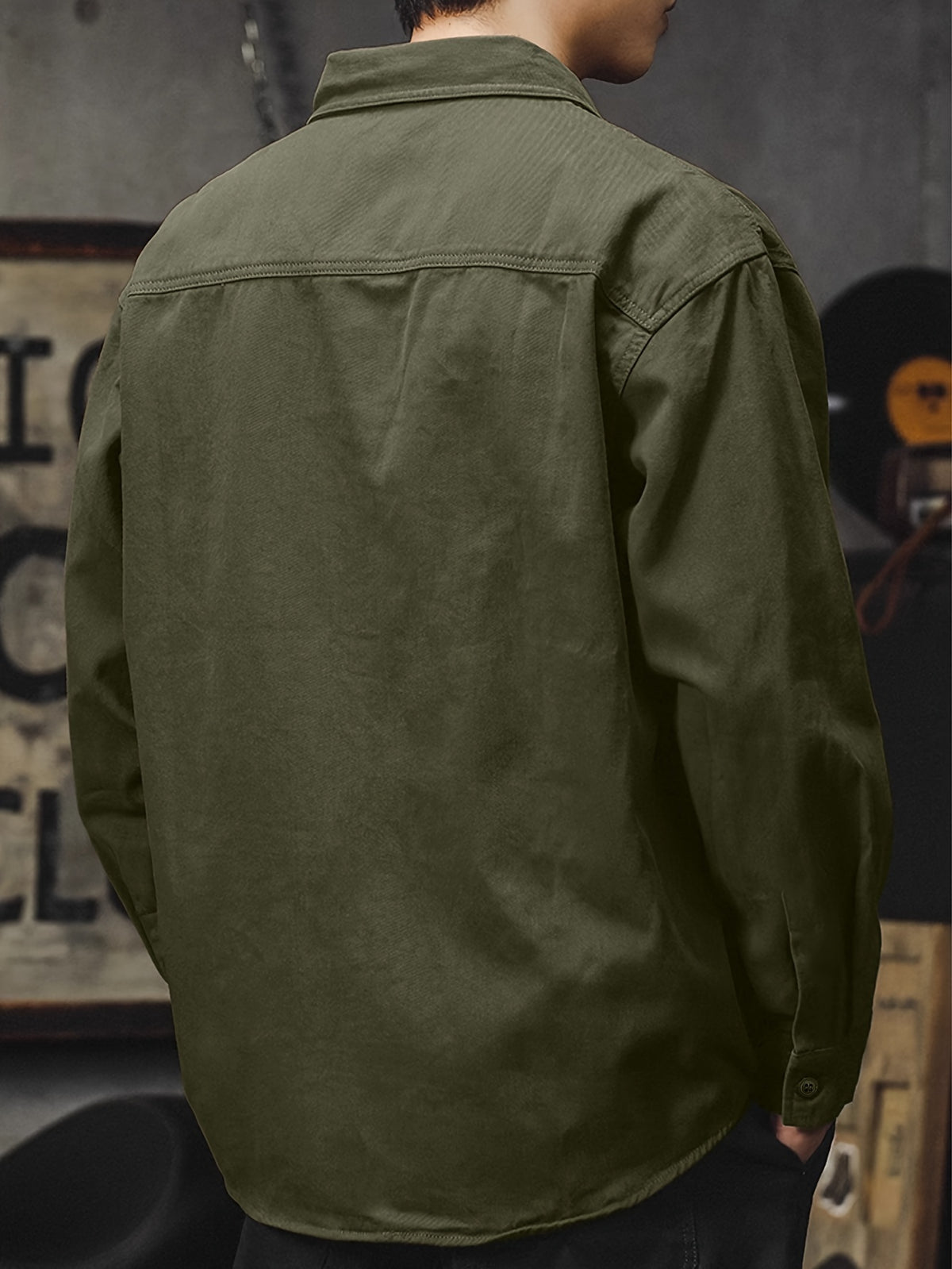 Men'S Cargo Shirt Spring Autumn Long Sleeve Top Vintage Workwear Style Multi-Pocket American Casual Top Outerwear, New Season - fern green