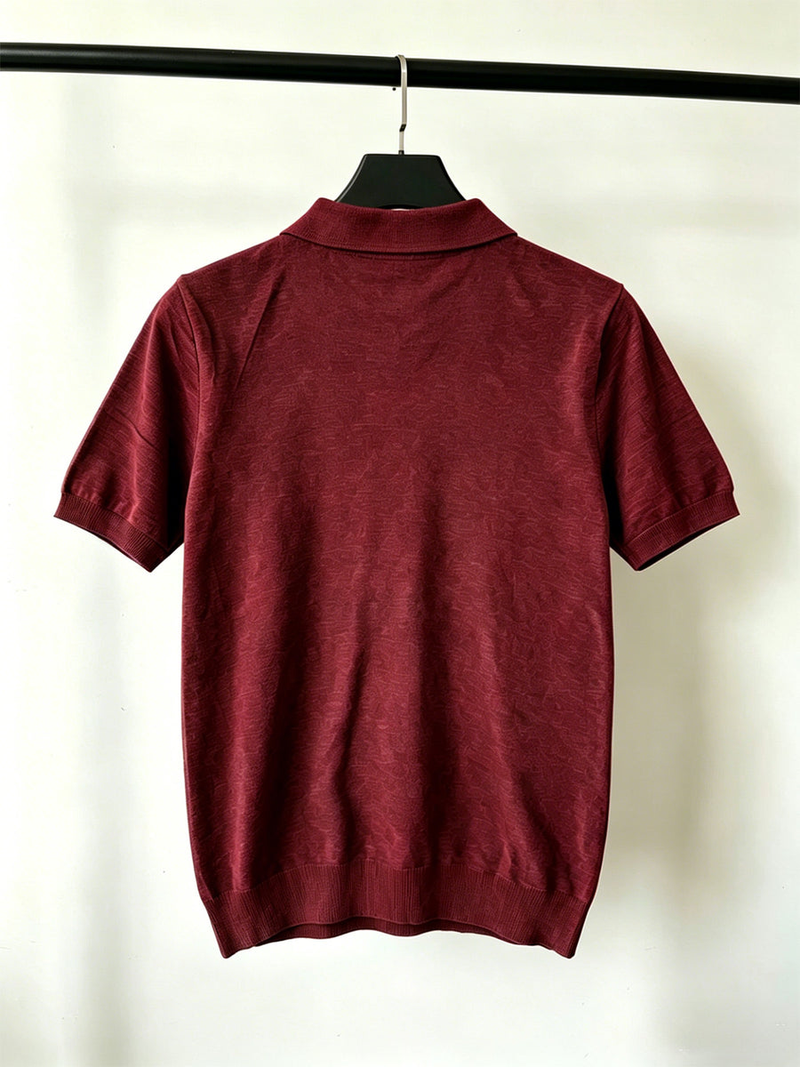 Men's Summer Lightweight Knit Short-Sleeve Polo Shirt, Half-Button Open Front, Outdoor Breathable Casual Knit Top - Burgundy