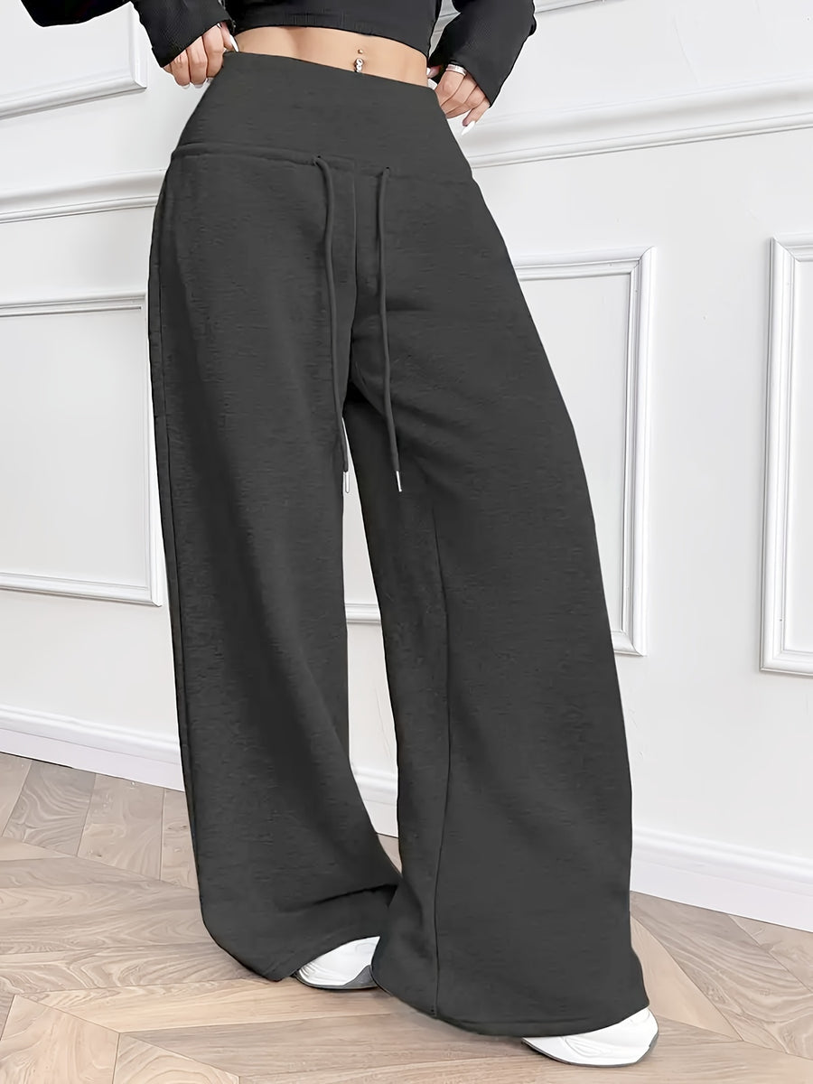 Women's Thermal Winter Pants with - Thickened Trousers for Cold Weather, Wide-Leg Relaxed Fit (Elbow-Length Coverage), Machine Washable Trousers for, Formal & Casual Wear - Soft Fabric Full-Length Leg Warmth - Dark Gray