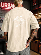 Men's Heavyweight T-Shirt Washed Distressed Fashion Print 2026 Summer New Urban High Street Hiphop Style Vintage Acid Wash Casual Gym Workout Top Pure Cotton Breathable Base Shirt - Apricot