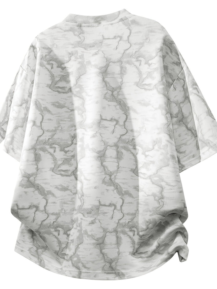 2pcs Summer New Short-Sleeved T-Shirt Men'S Round Neck Loose Ice Fiber Fabric T-Shirt Tie-Dye Gradient Pullover - White Flower Gray Black
