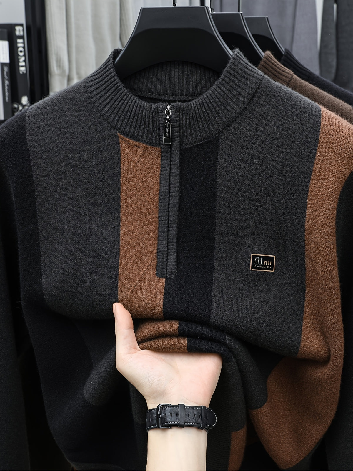 Minimalist Urban Half-Zip Sweater for Daily Commute - Army Green