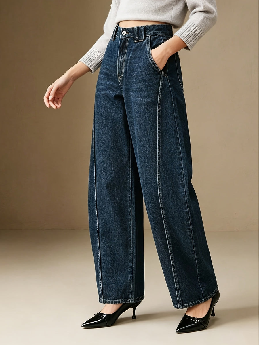 Women'S Daily Casual Elastic Wide-Leg Jeans - Grey Blue