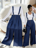 Spring And Autumn Solid Color Temperament Strap Wide Leg Pants Cross Strap High Waist Look Thin Workplace Commuter Suit Trousers - Deep Sky Blue