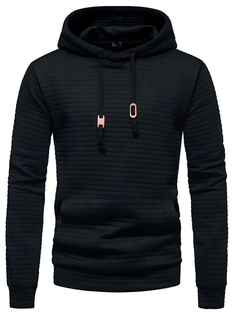 Waffle Pattern Solid Color Hoodie Men Cool Hoodie No Pocket Design Spring Autumn Men Casual Pullover Hooded Sweatshirt Street Trend Style Plus Size - Black