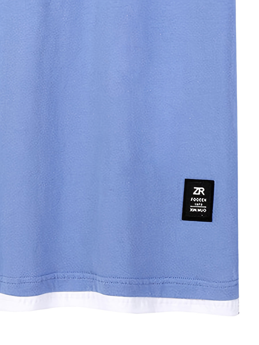Men'S Casual Drawstring Hooded T-Shirt for Summer, Featuring a Faux Two-Piece Hem Design, Made from Soft, Sweat-Absorbing Fabric, Ideal for Outdoor Leisure Activities And Sports, Sweat-Resistant - Sky Blue