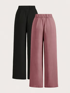 High-Waisted Wide-Leg Pants Two-Piece Set - Rose Brown+black