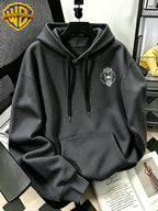 Authorized by Warner Bros., 2026 New Soren Helmet with White Line Print, Men'S Hoodie, Hooded Sweatshirt, Kangaroo Pocket And Drawstring Hat, Suitable for Daily And Outdoor Sports Wear, Autumn And Winter Warm Jacket, Fashionable Jacket - Dark Gray