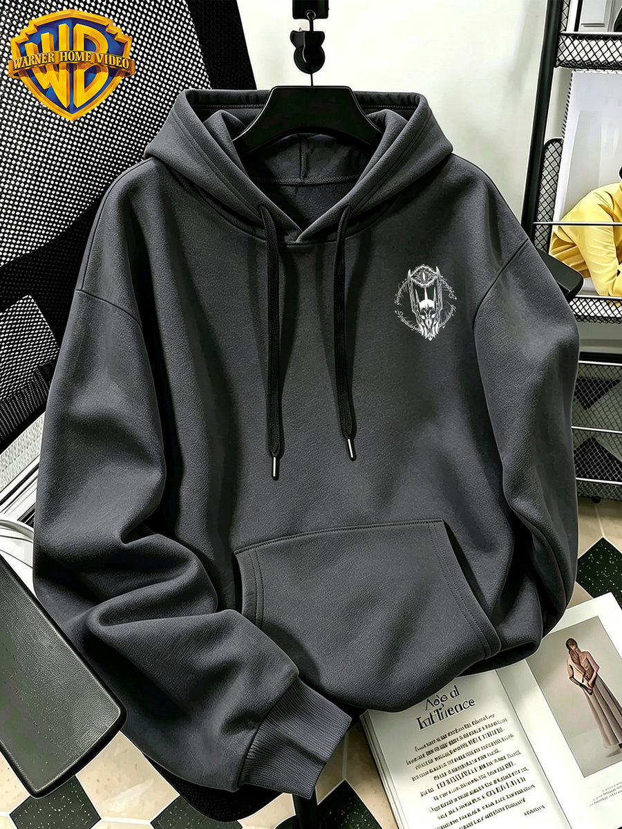Authorized by Warner Bros., 2026 New Soren Helmet with White Line Print, Men'S Hoodie, Hooded Sweatshirt, Kangaroo Pocket And Drawstring Hat, Suitable for Daily And Outdoor Sports Wear, Autumn And Winter Warm Jacket, Fashionable Jacket - Dark Gray