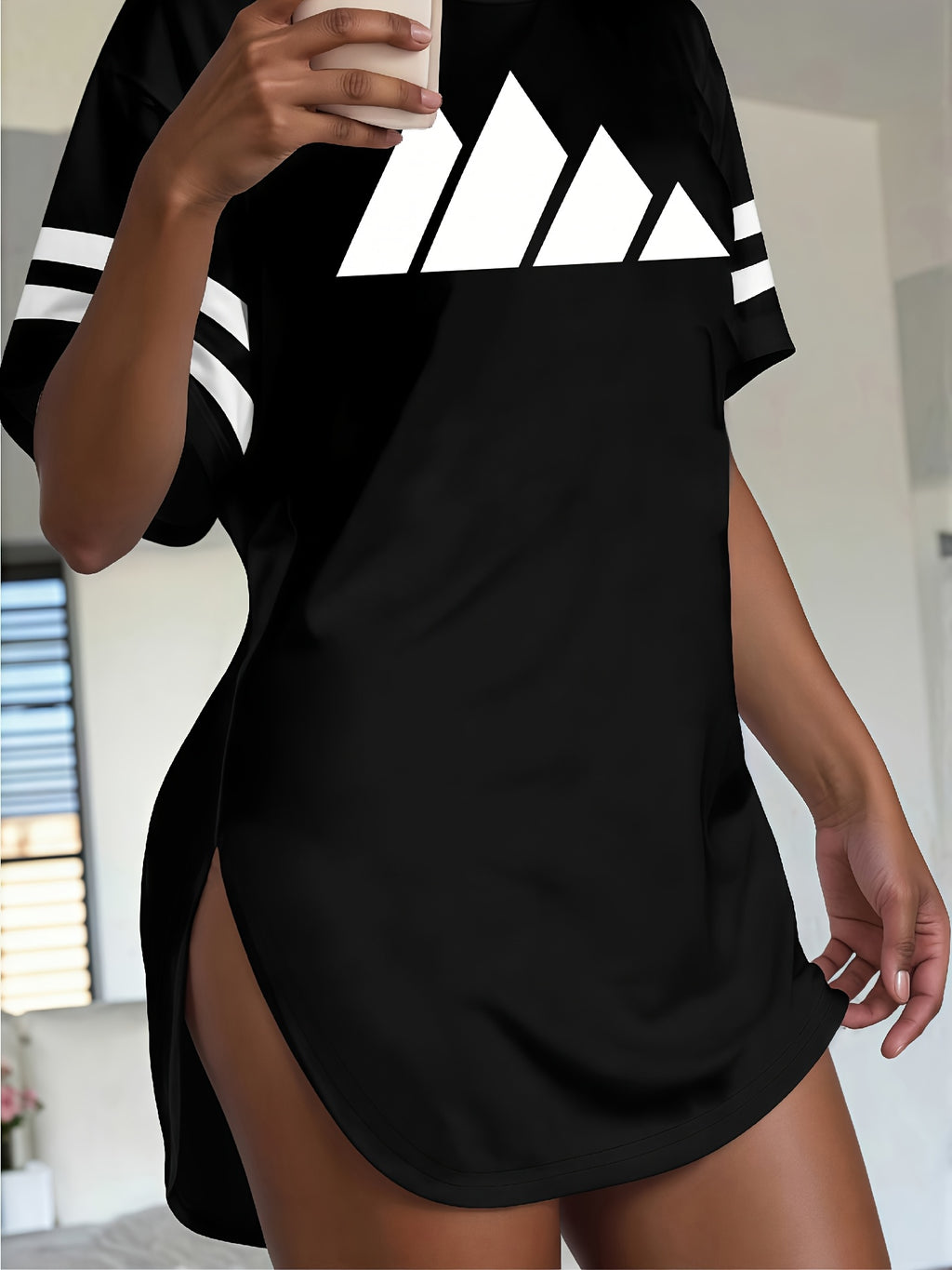 Summer New European And American Style Women'S Print Loose Fit Casual Short Sleeve T Shirt Top - Black