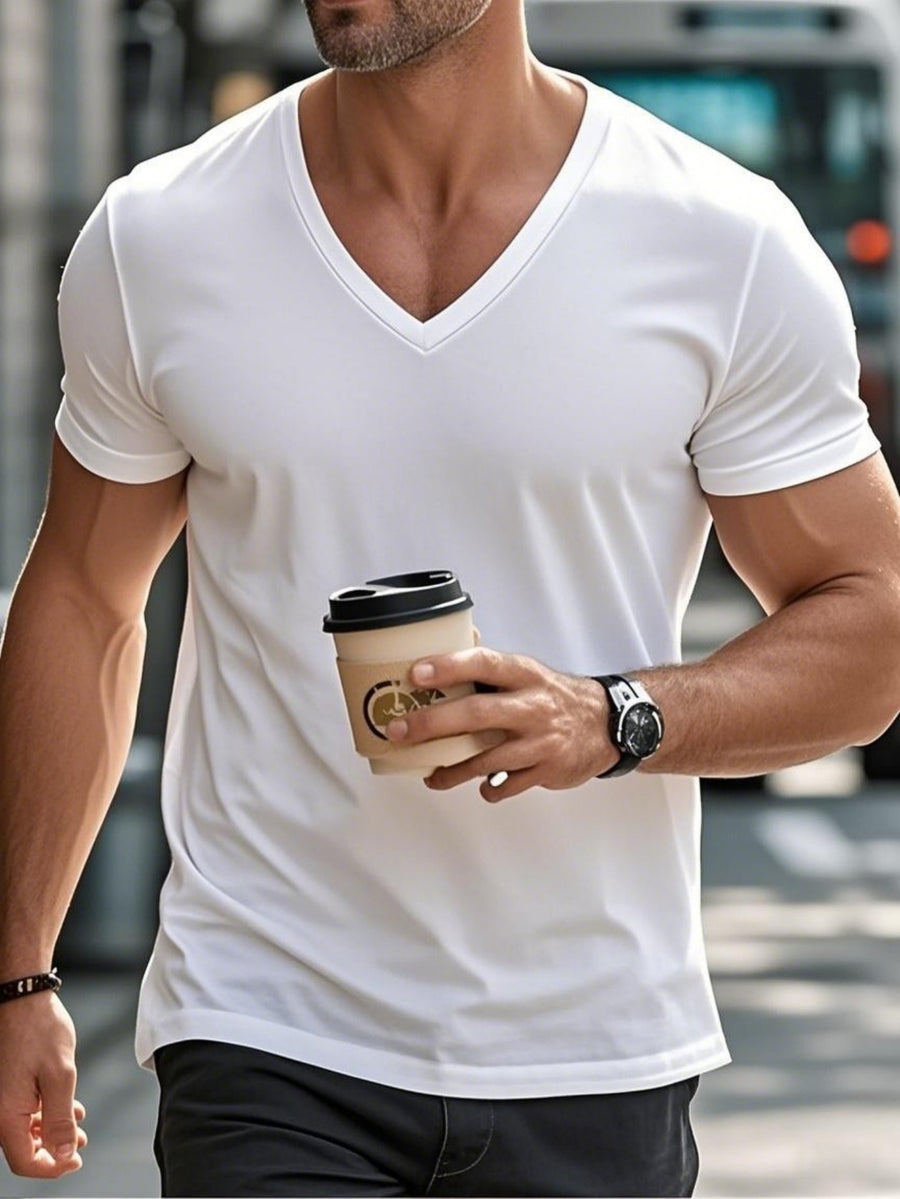 Men's V-Neck T-Shirt | Suitable for Daily Wear, Parties, and Vacations - White